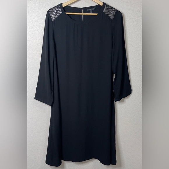 Eileen Fisher Embellished Bateau Neck Silk Crepe Dress Black Size Small - Picture 2 of 6